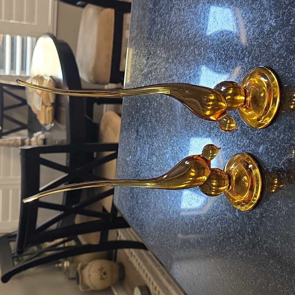 Viking Amber Glass Bird Sculptures